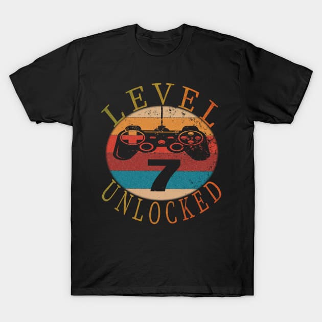 Level 7 Unlocked Funny Video Gamer 7th Birthday Gift T-Shirt by Grabitees